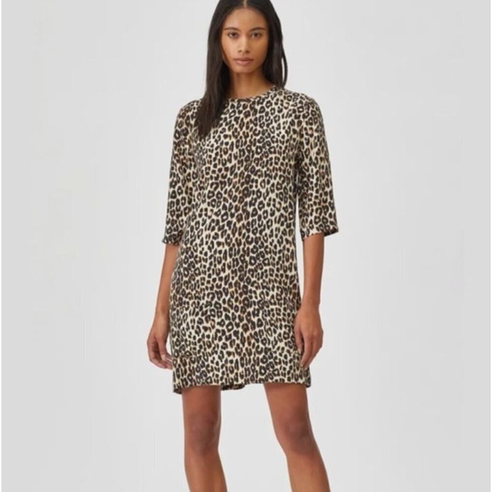 Equipment Women's Aubrey Dress Leopard 100% Silk Short Sleeve XXS